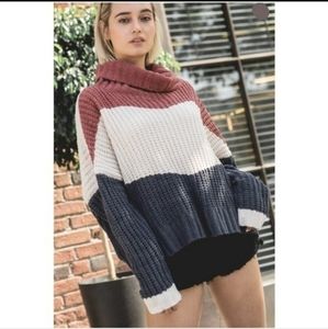 Oversized Soft Knit Colorblock Sweater Large